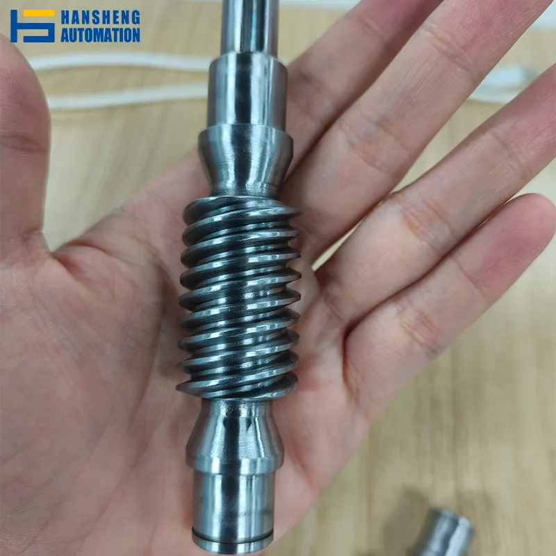 Close-up view of precision CNC milled spline on a custom steel worm shaft
