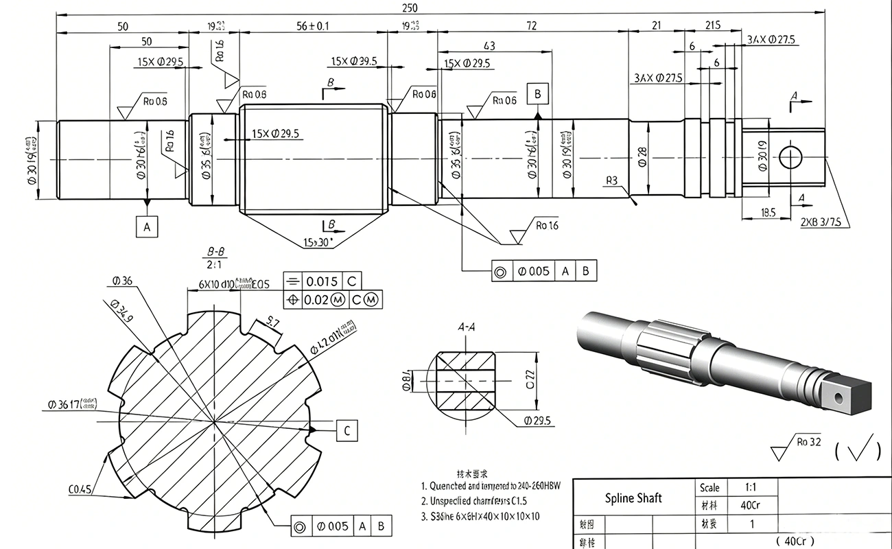 Spline-shaft-reference-drawing