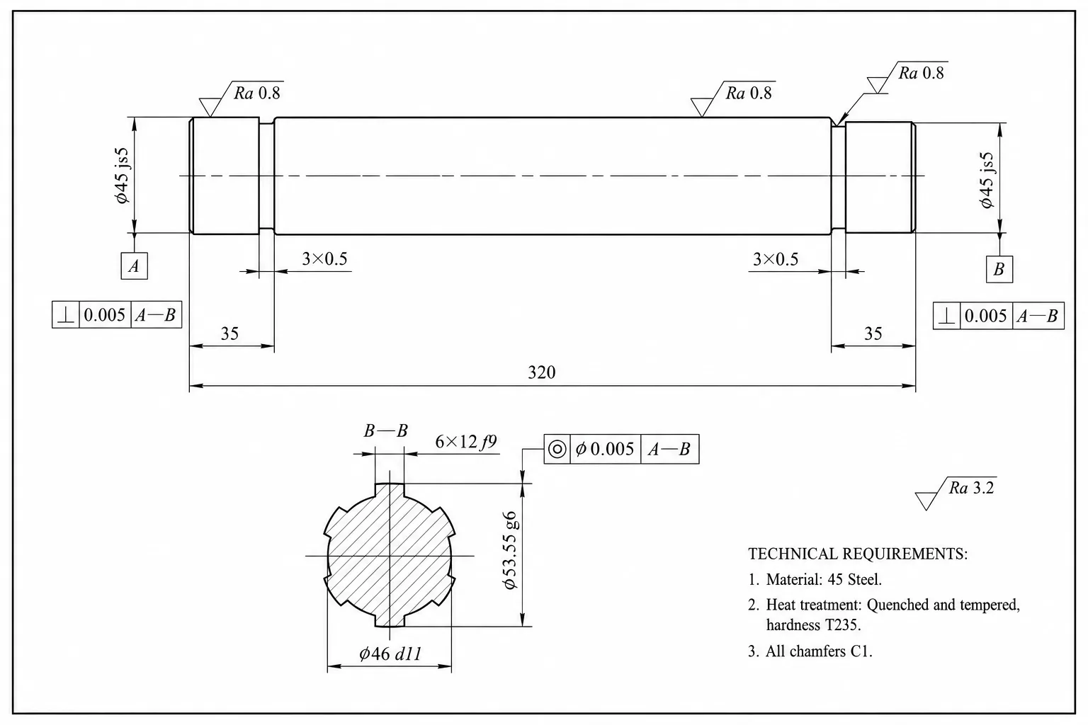 Spline Shaft Drawing 