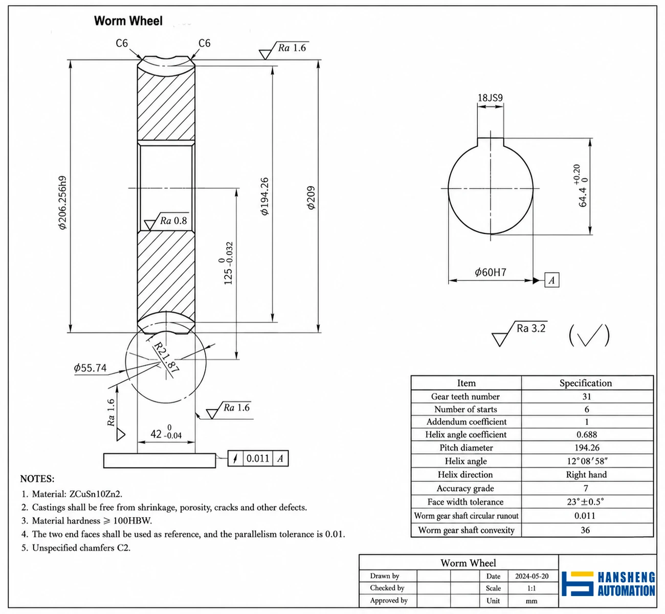 ​worm and wheel drawing