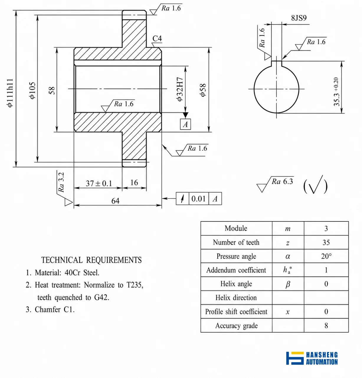 Spur-Gear-with-Hub-Manufacturing-drawings