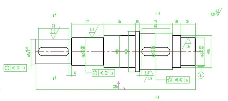 Engineering drawing of a stepped shaft